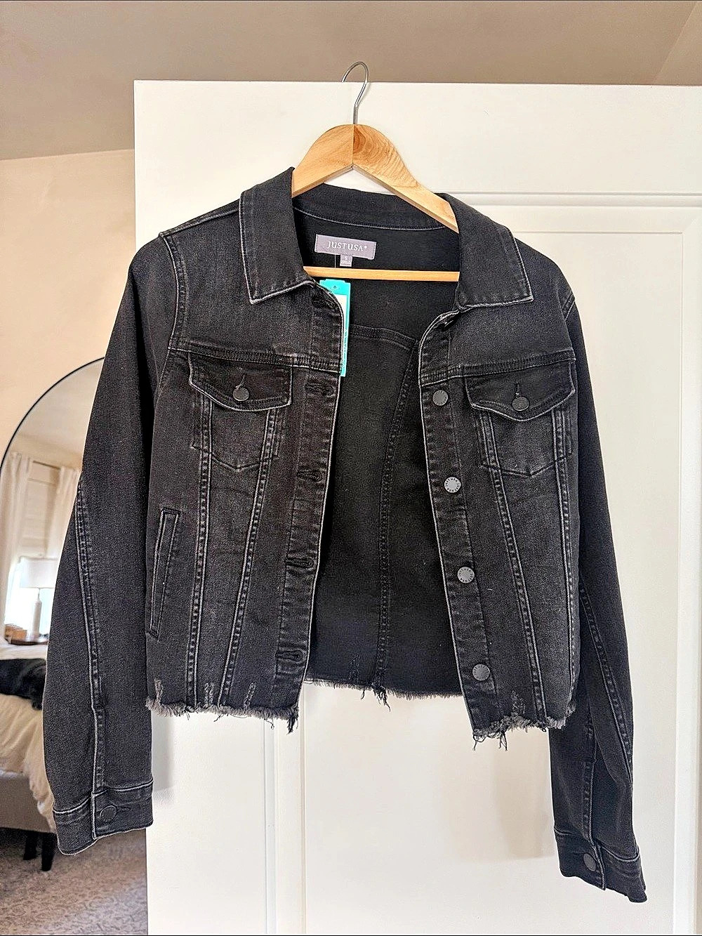Just USA Distressed Hem Denim Jacket Black Small
